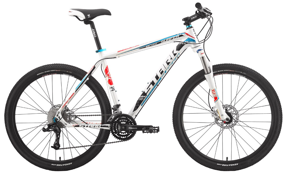 Велосипед Stark Surfer Comp 650B (2015) бело-голубой 16 Велосипед Stark Surfer Comp 650B (2015) бело-голубой 16КОЛЕСА 27.5 (НОВЫЙ СТАНДАРТ)<br>Цена на велосипед с 27,5-дюймовыми колёсами Stark Surfer Comp 650B является очень интересной, для велосипеда в такой комплектации. На лёгкую раму, с усиленным рулевым стаканом, изготовленную из баттированых алюминиевых труб, установлена передняя мягкая вилка Suntour XCR 32 LO-R, с ходом 100мм. Эта вилка отличается не большим весом и увеличенным, до 32мм диаметром ног, имеет блокировку и гидравлический демпфер с регулировкой степени отскока. 29-скоростная трансмиссия велосипеда собрана на группе оборудования SRAM X5, только кассета 11-34Т относится к SHIMANO. Колёса 27,5 дюймов, с покрышками Kenda K1047, дают хороший накат. А уверенное торможение выполняет гидравлический дисковый тормоз Tektro HDC-300. Велосипед с 27,5-дюймовыми колёсами Stark Surfer Comp 650B хороший выбор для кросс-кантри и туризма по выгодной цене.<br><br>бренд: STARK<br>год: Всесезонный<br>рама: Алюминий (Alloy)<br>вилка: Амортизационная (пружина)<br>блокировка амортизатора: Да<br>диаметр колес: 27,5 (650B)<br>тормоза: Дисковые гидравлические<br>уровень оборудования: Любительский<br>количество скоростей: 27<br>Цвет: бело-голубой<br>Размер: 16