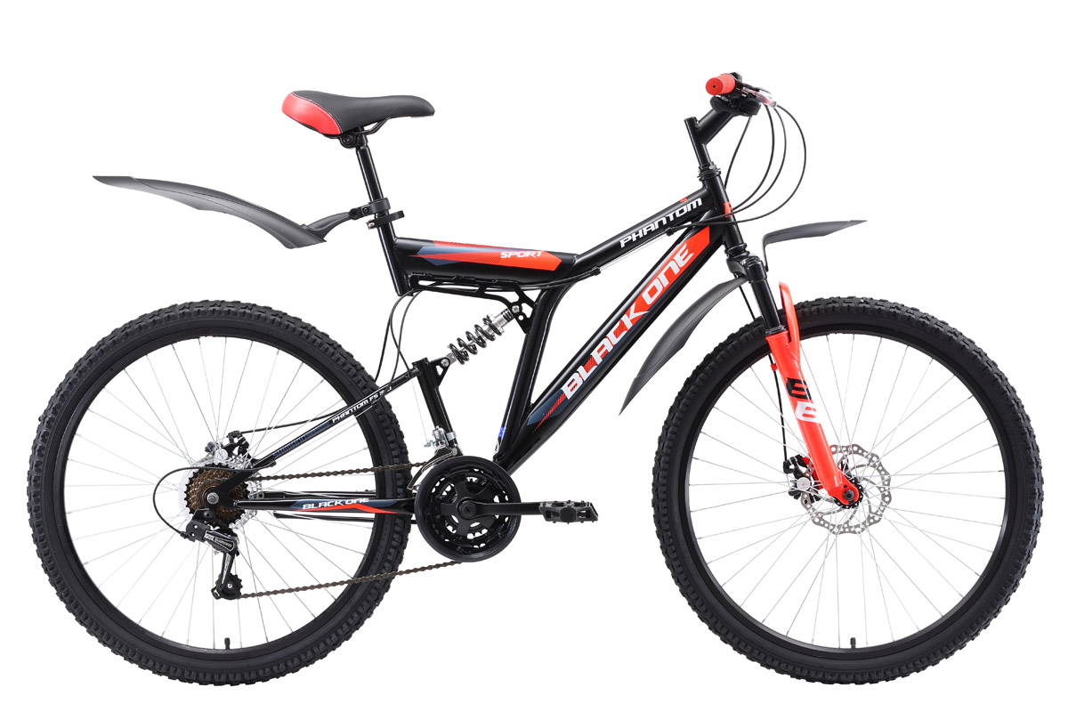 

Велосипед Black One Phantom FS 26 D (2018) чёрный/красный/белый