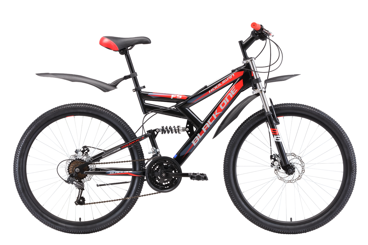 

Велосипед Black One Hooligan FS 26 D (2018) чёрный/красный/серебристый