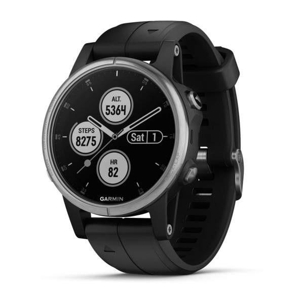 Garmin Fenix 5s Plus серебристый, с черным ремешком