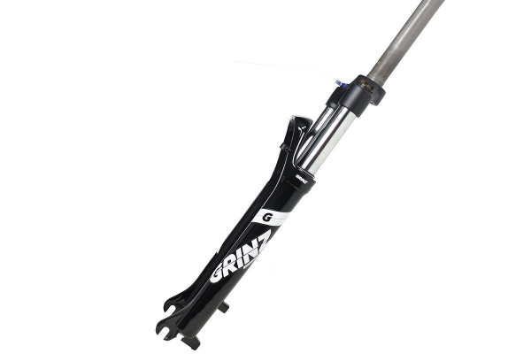Вилка GRINZ ES 451 HLO 27,5"*1.1\8" ход 100мм, локаут гидравлический, предварительное сжатие, алюминиевая, черная-белая